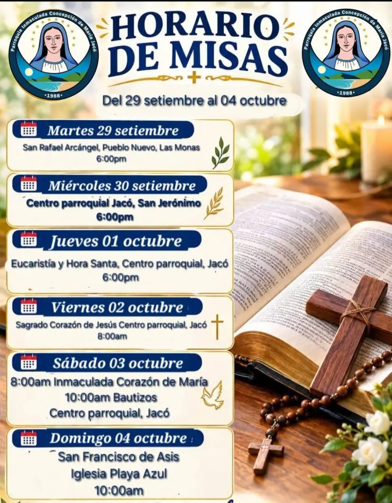 Horario de Misas — 29 de setiembre al 4 de octubre