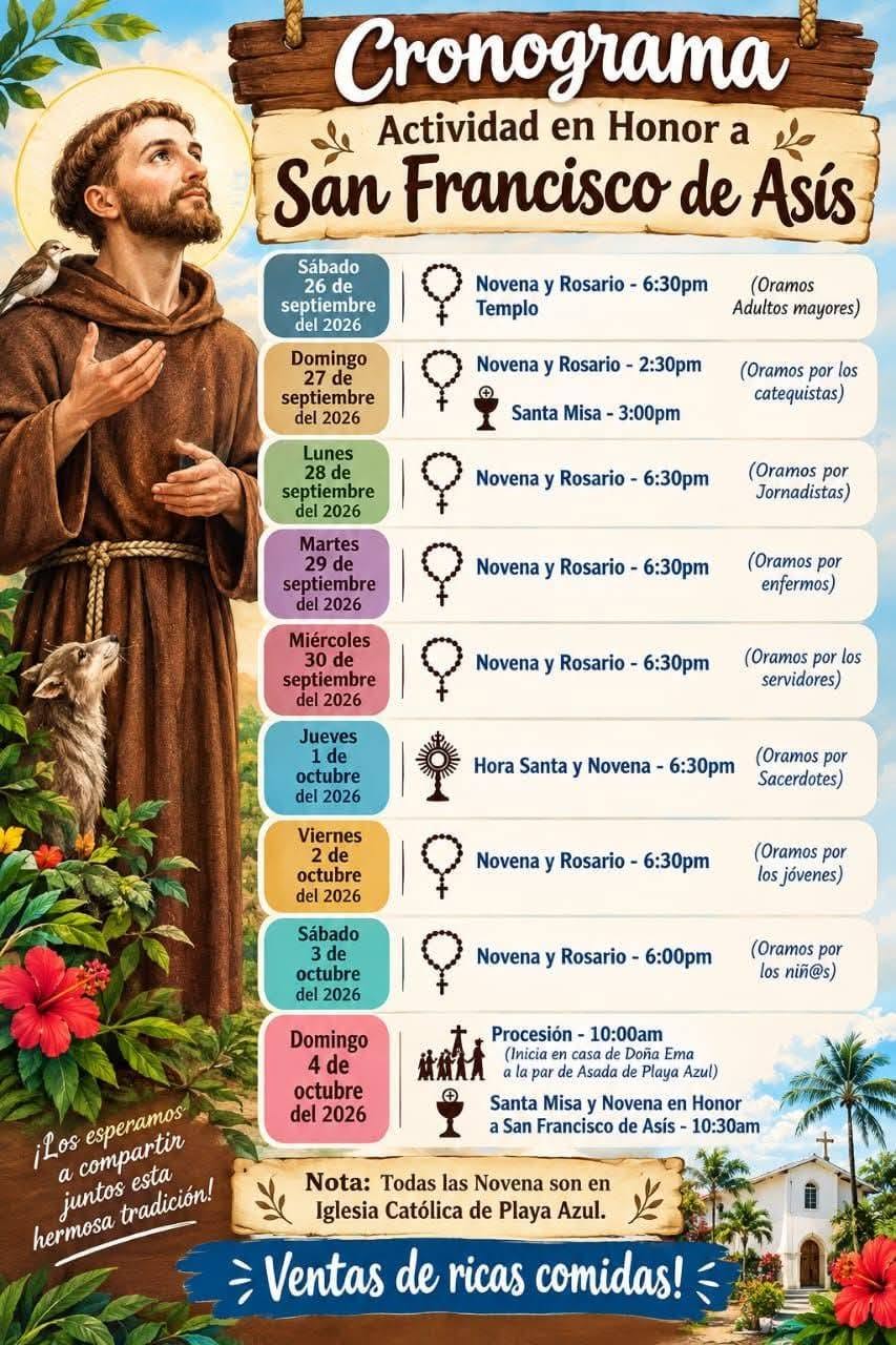 Novena a San Francisco de Asís 2026 — Playa Azul